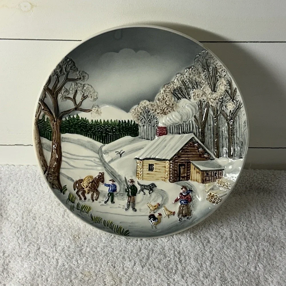Vintage German Relief Wall Plate Wint‎ Village Scene Made In Western Germany 9